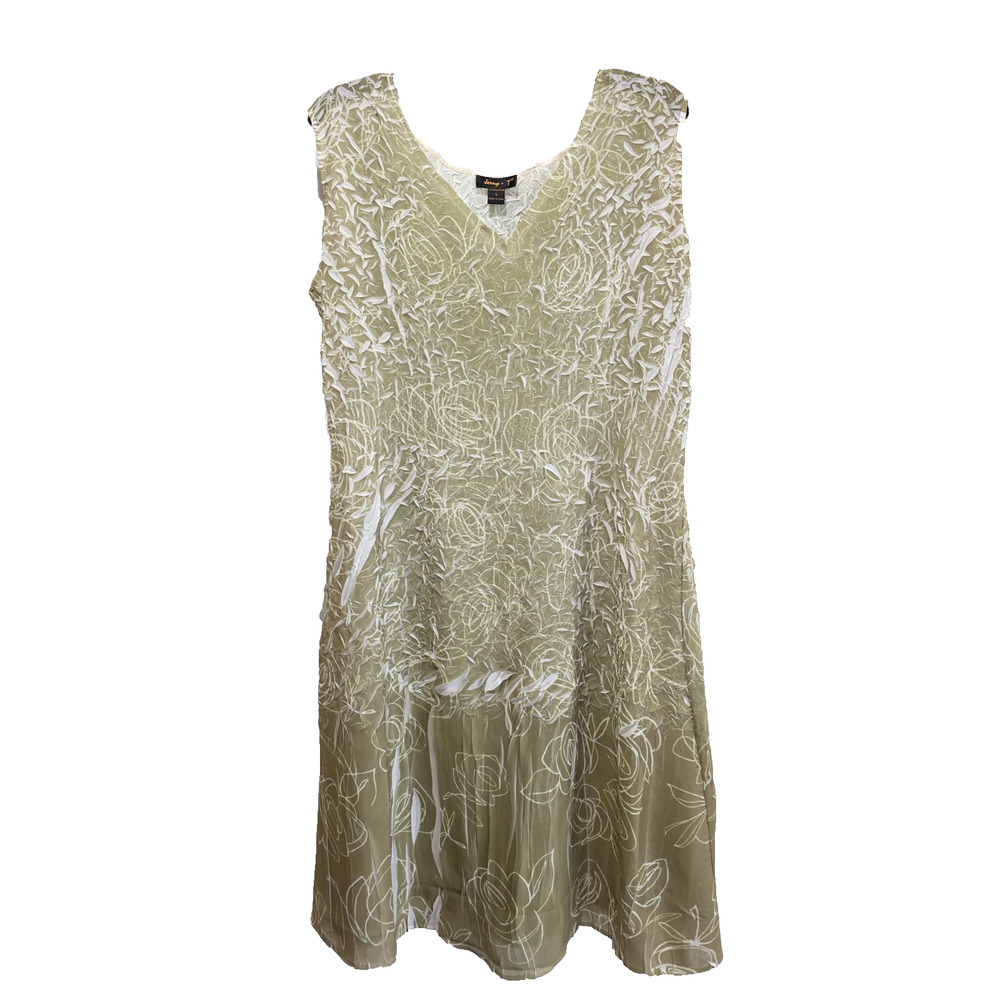 Jerry T Apple Green Crinkle Artsy Dress with matching slip dress